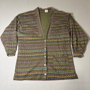 Action Gear Cardigan Womens Medium Olive Green Geometric Southwestern Cotton